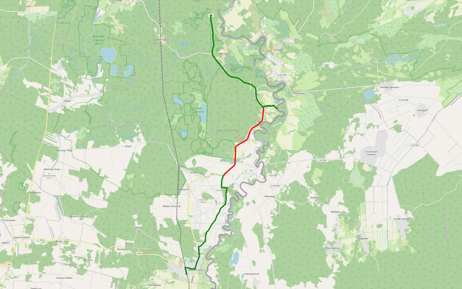 Mapa trasy A - 10.7 km trasy offroad, Powiat Włodawski