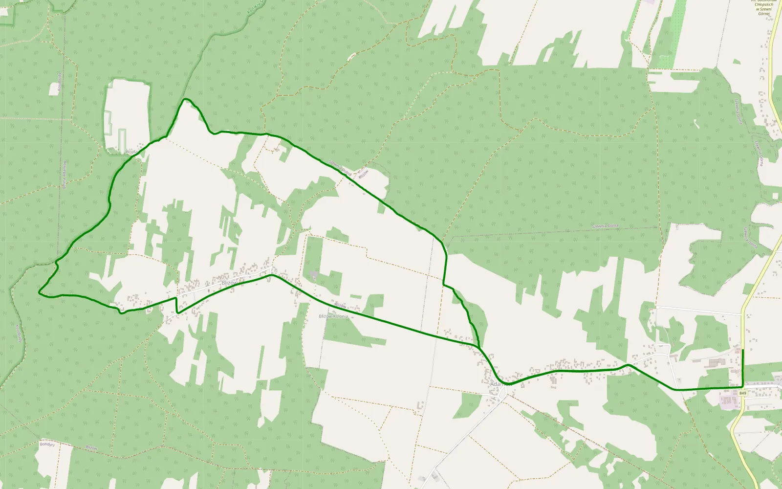 Mapa trasy Adamów - Potoczek - 5.4 km trasy offroad, Powiat Zamojski