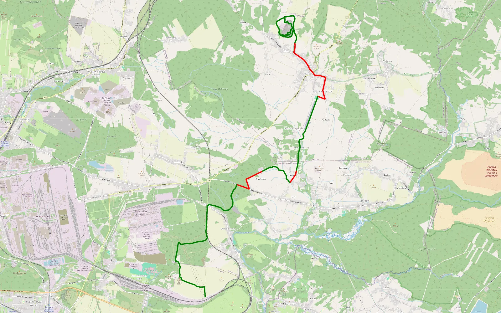 Map of Na chechlo — 23.6 km offroad trail, Zawiercie County