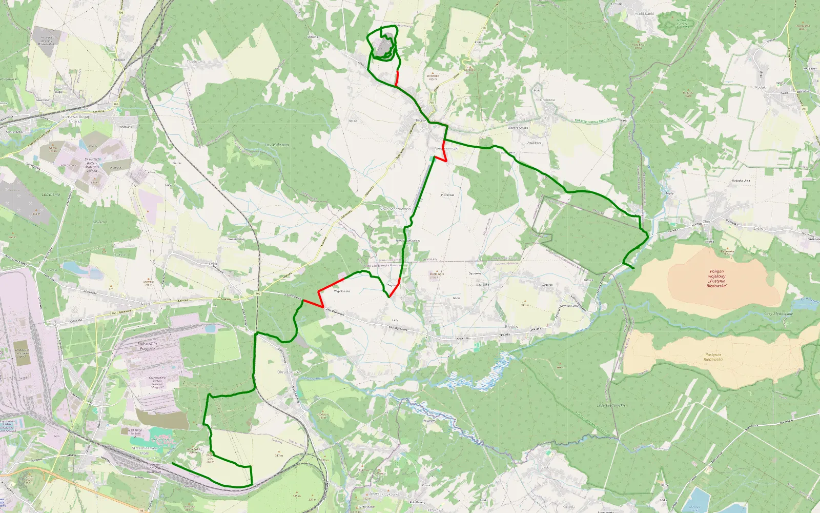 Mapa trasy Na chechlo - 23.6 km trasy offroad, Powiat Zawierciański