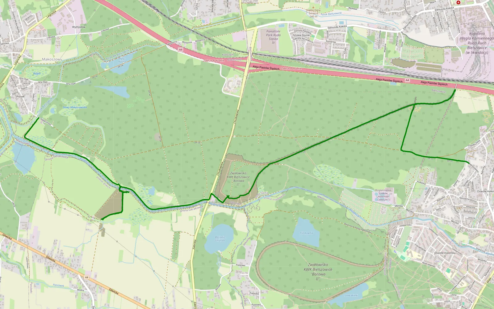 Map of Przyszowice - Halemba - 9.5 km offroad trail, Ruda Śląska