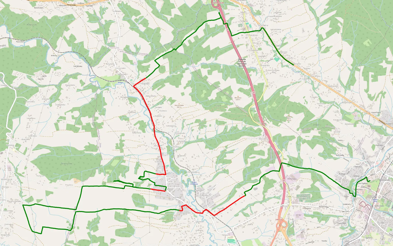 Map of Rabka-Zdrój - Skomielna Biała - 19 km offroad trail, Nowy Targ County