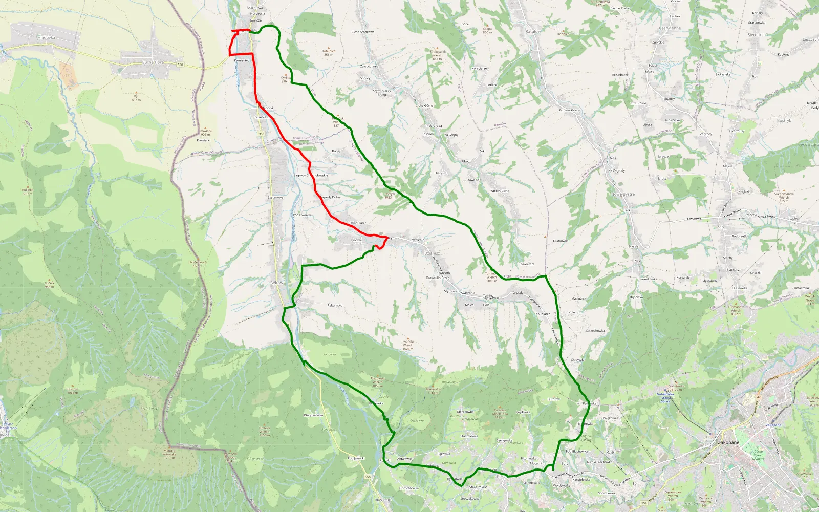 Map of Kościelisko - 19 km offroad trail, Nowy Targ County