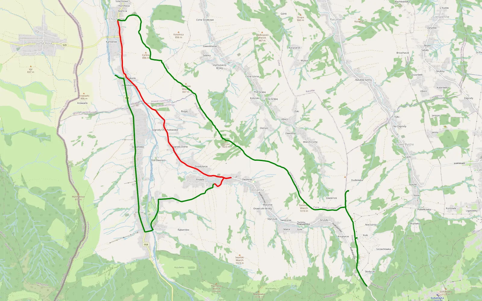 Map of Słodyczki - Chochołów - 16.5 km offroad trail, Nowy Targ County