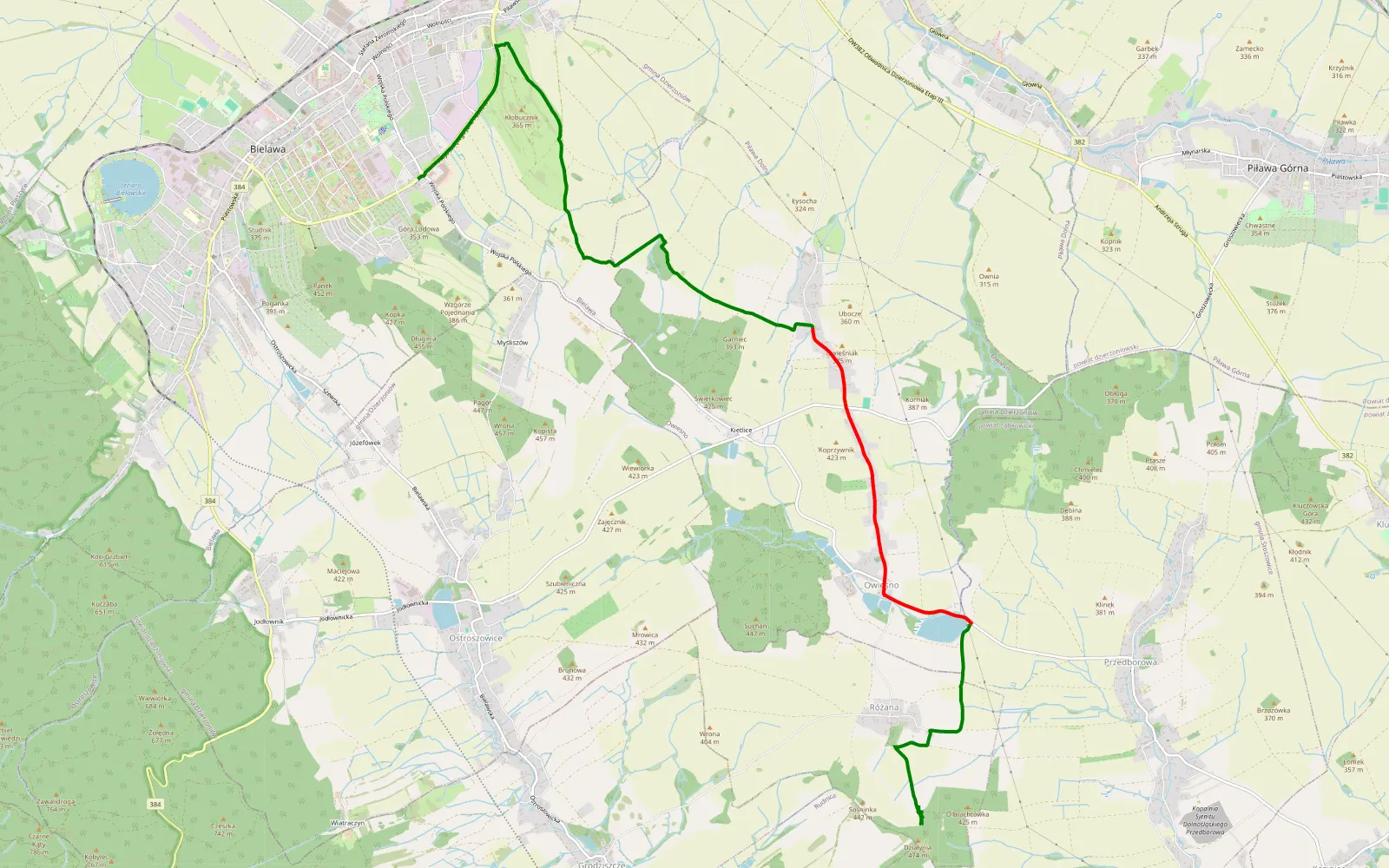 Map of Держоньрв клодстко - 11.2 km offroad trail, Dzierżoniów County
