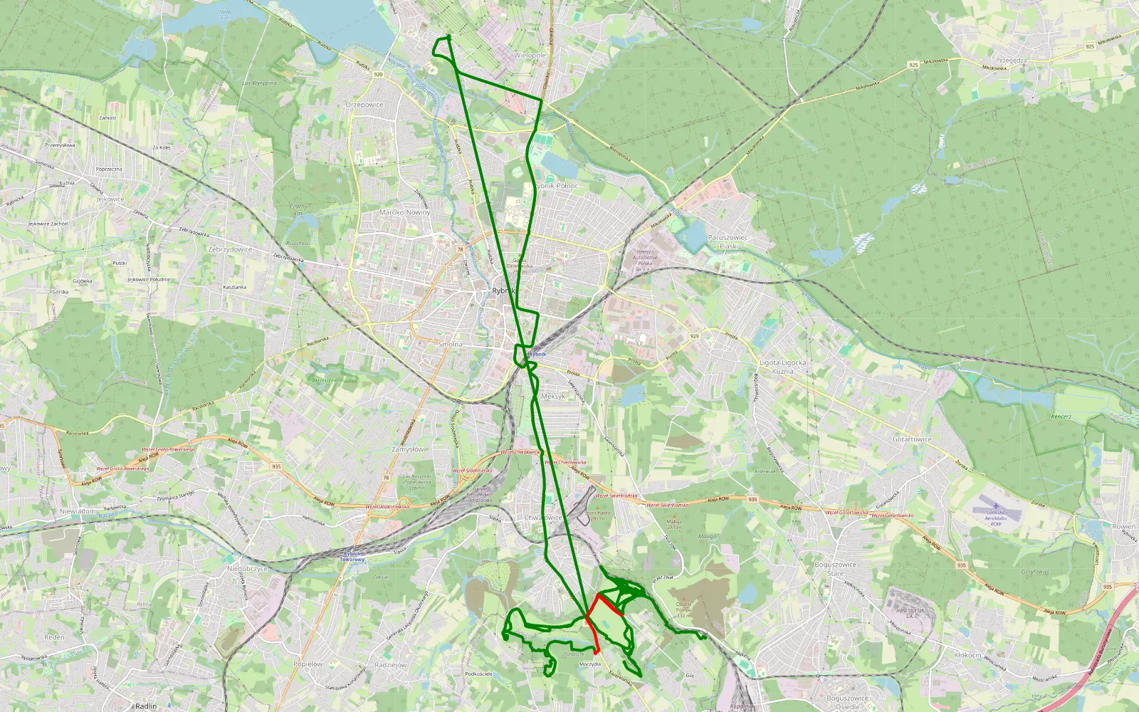 Map of Orzepowice - 25.1 km offroad trail, Rybnik