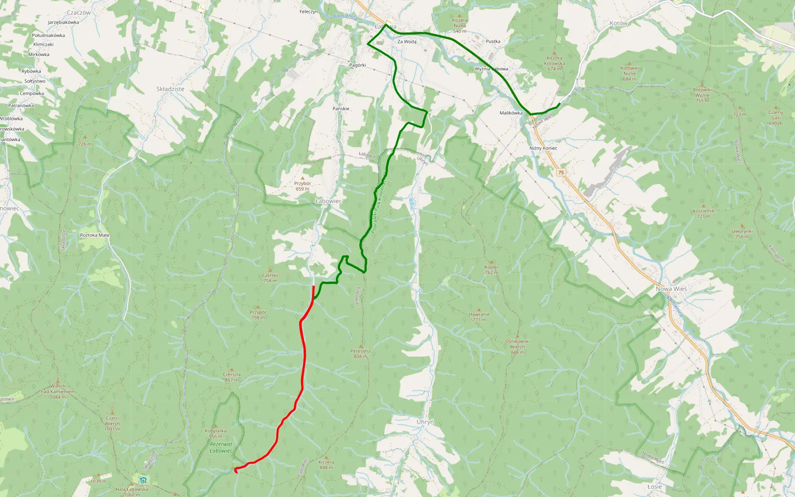 Map of Łabowiec - Nowa Wieś - 13 km offroad trail, Nowy Sącz County