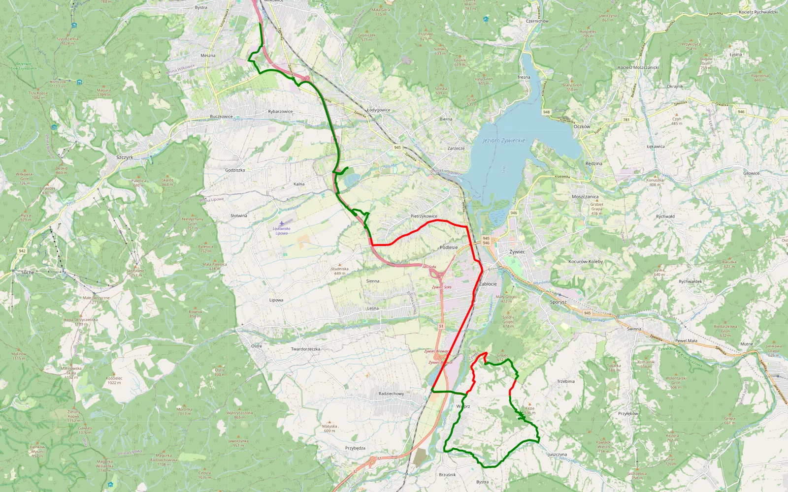 Map of Bór Łodygowski - Wieprz - 21.3 km offroad trail, Żywiec County