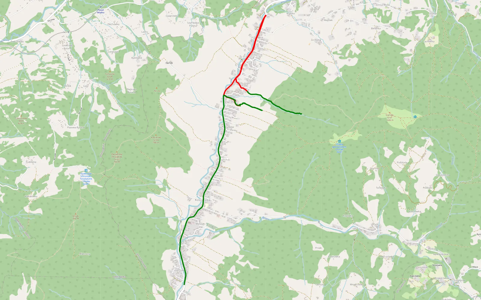 Map of Koszarawa - 4.7 km offroad trail, Żywiec County