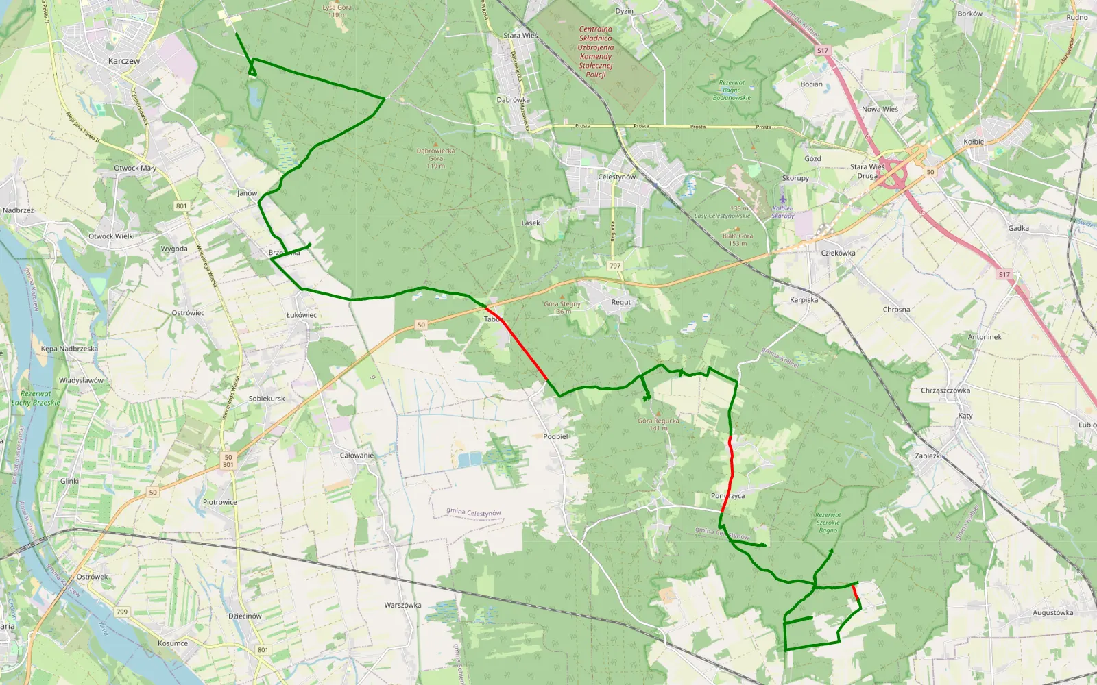 Mapa trasy Pierwszy test raptor - 24.2 km trasy offroad, Powiat Otwocki