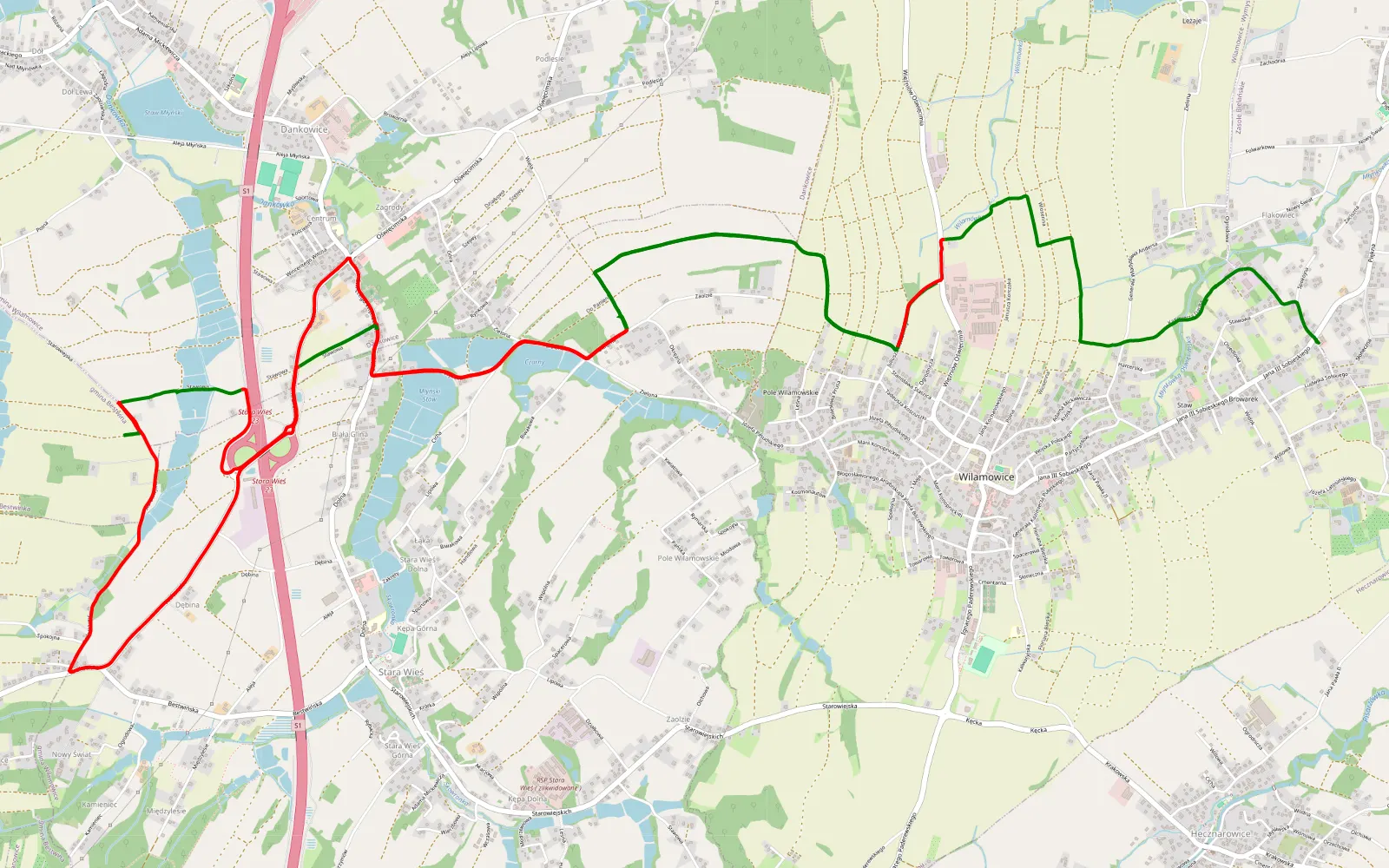 Map of Wilamowice - 17.1 km offroad trail, Bielsko County