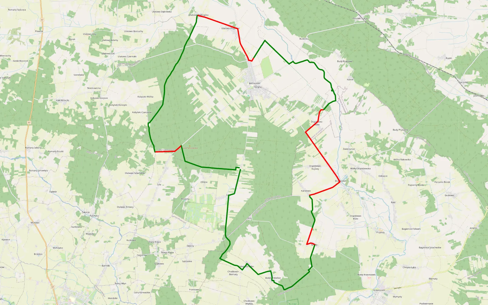 Mapa trasy Dookoła Jednorożca - 43 km trasy offroad, Powiat Przasnyski