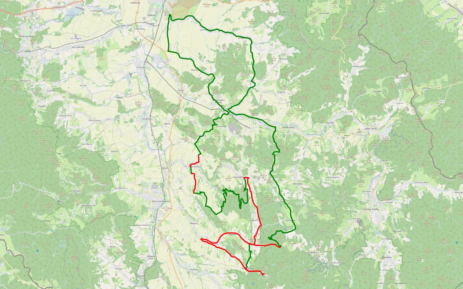 Mapa trasy Kotlina kłodzka STRUMYK 17.10.2025 - 56.8 km trasy offroad, Powiat Kłodzki