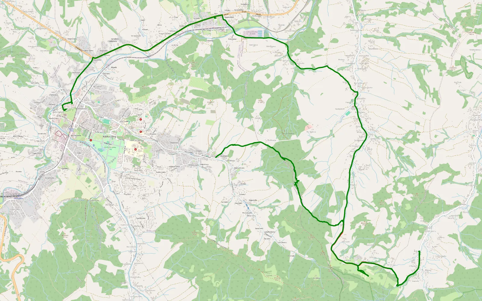 Mapa trasy Nowy Świat - Rabka-Zdrój - 7.3 km trasy offroad, Powiat Limanowski