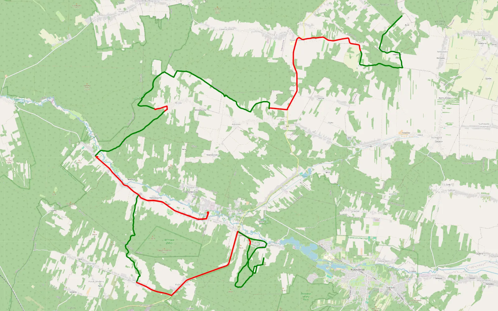 Mapa trasy Feliksówka - Hutki - 45.2 km trasy offroad, Powiat Zamojski