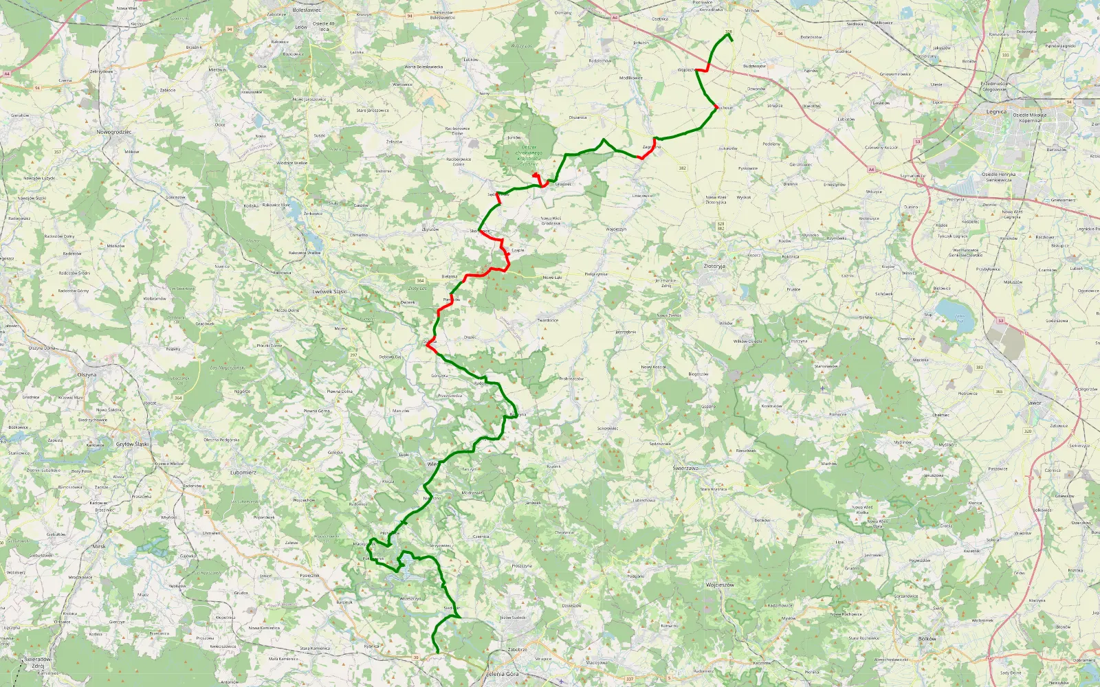 Map of Gołaczów - Siedlęcin - 44.5 km offroad trail, Złotoryja County