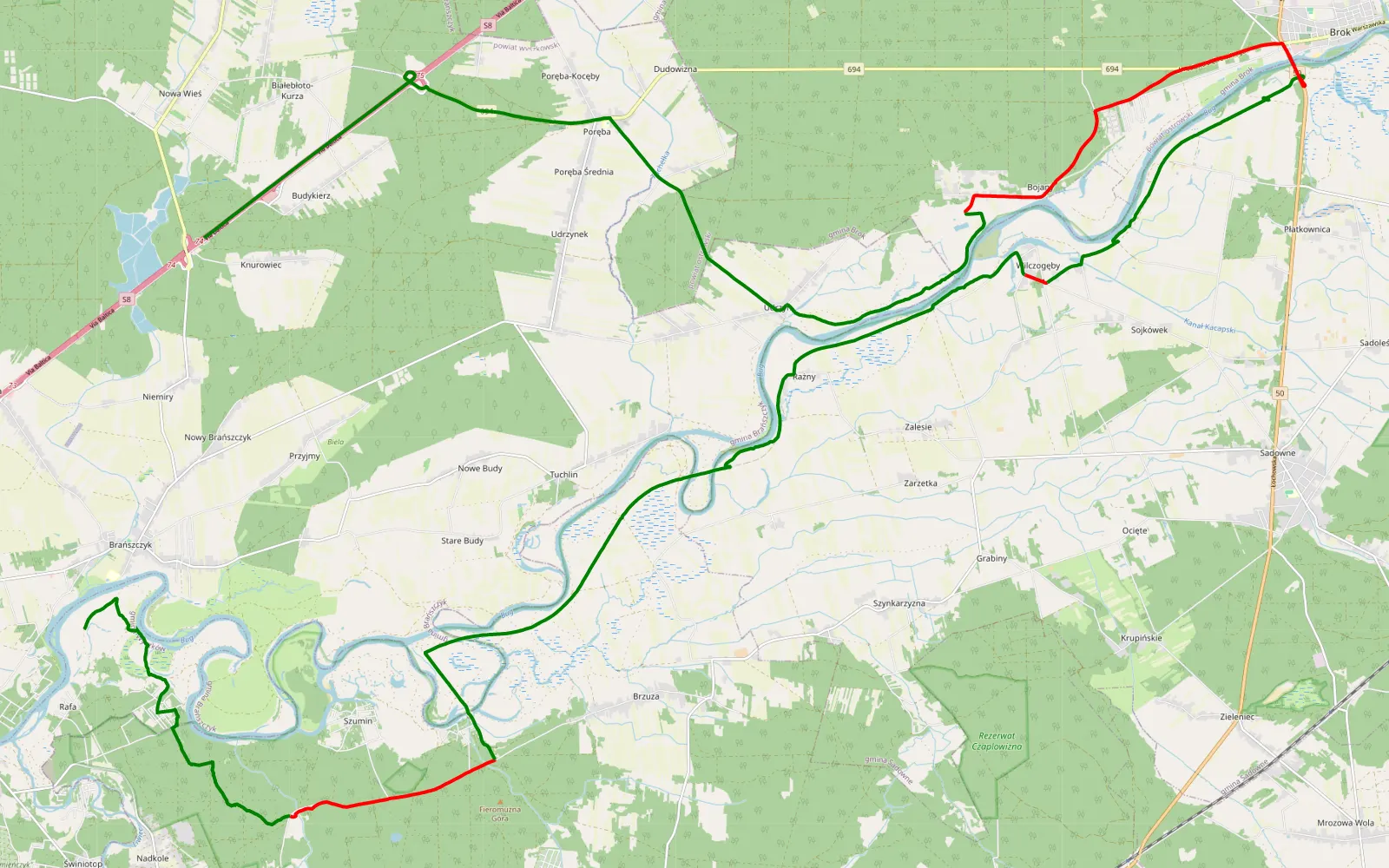 Mapa trasy Brok - 41.5 km trasy offroad, Powiat Węgrowski