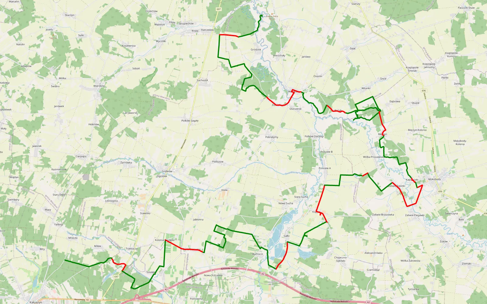 Mapa trasy Jarnice - Mroczki - 61.8 km trasy offroad, Powiat Węgrowski