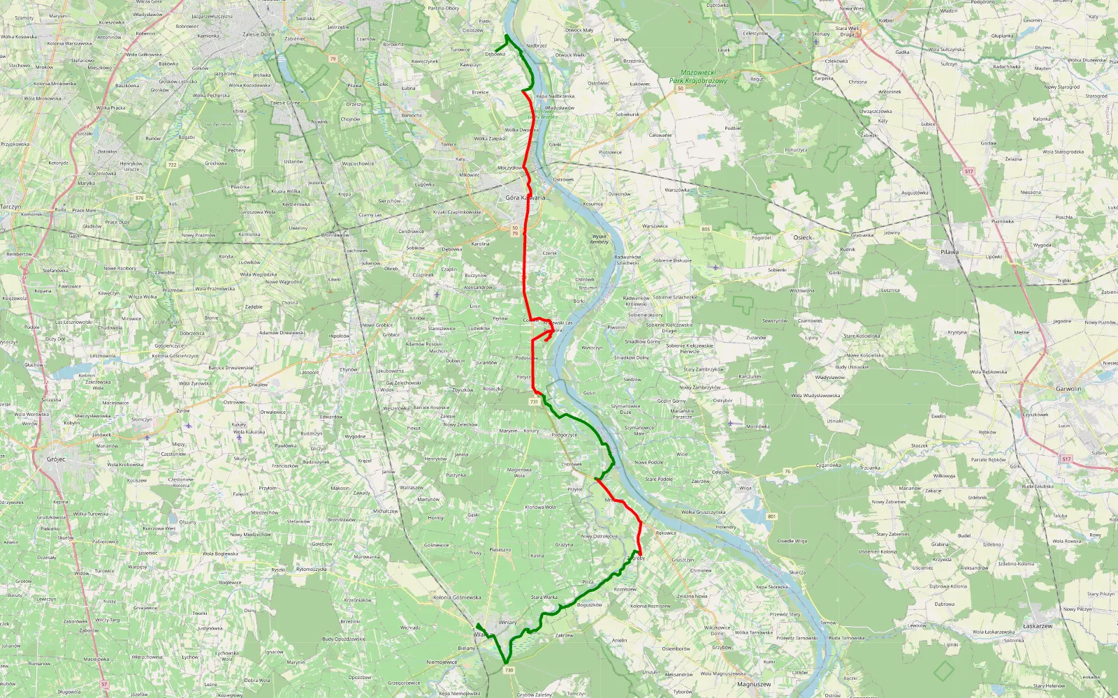 Map of Kawęczyn - Warka - 47.2 km offroad trail, Piaseczno County