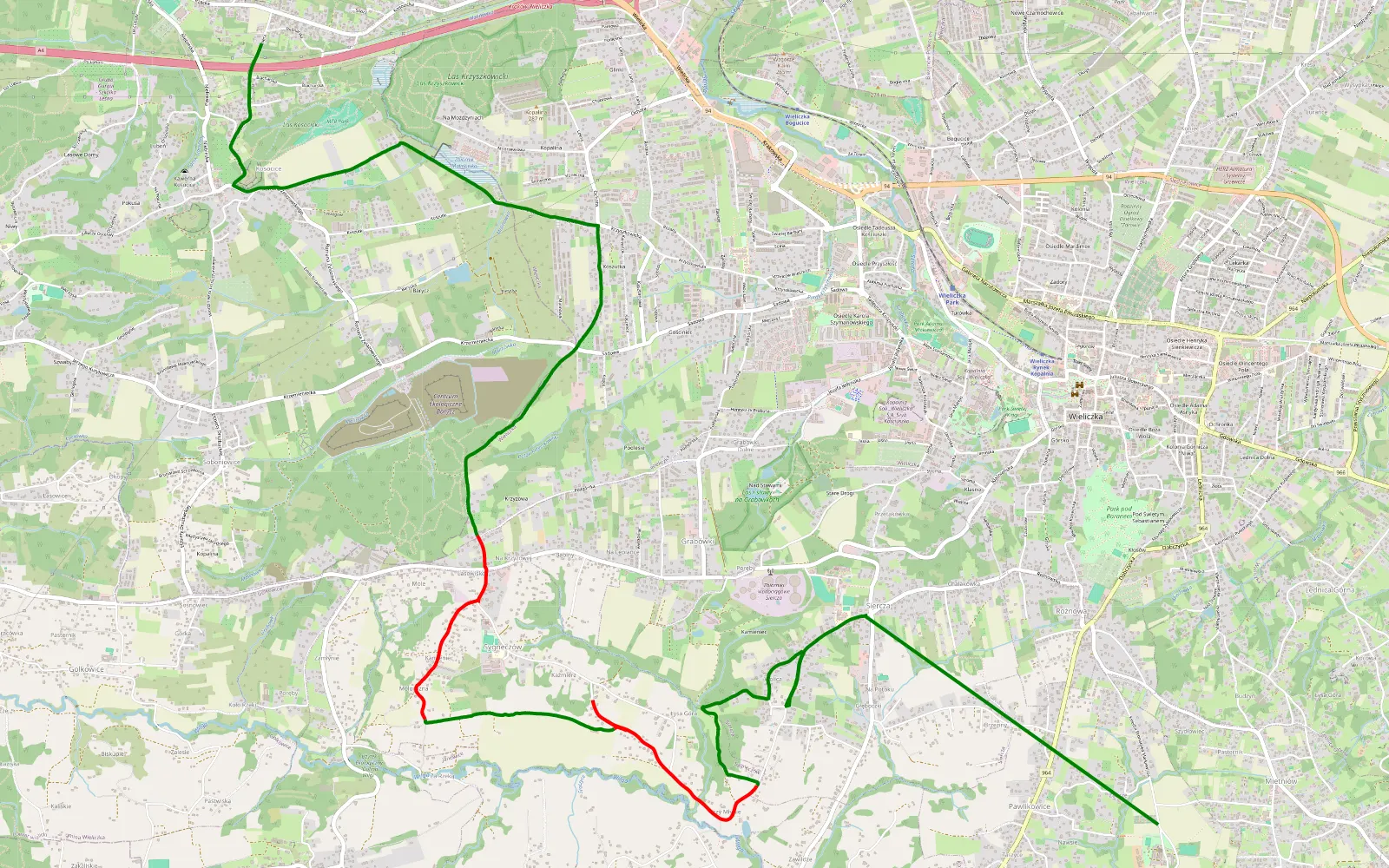 Map of Rożnowa - Rżąka - 5.8 km offroad trail, Wieliczka County
