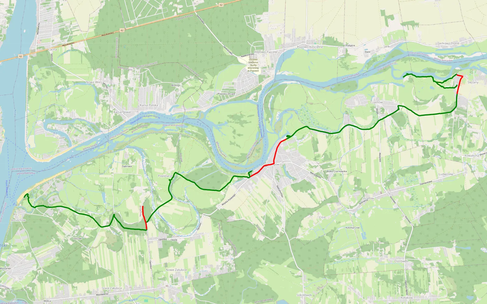 Mapa trasy Serock - Ślężany - 19.9 km trasy offroad, Powiat Wołomiński