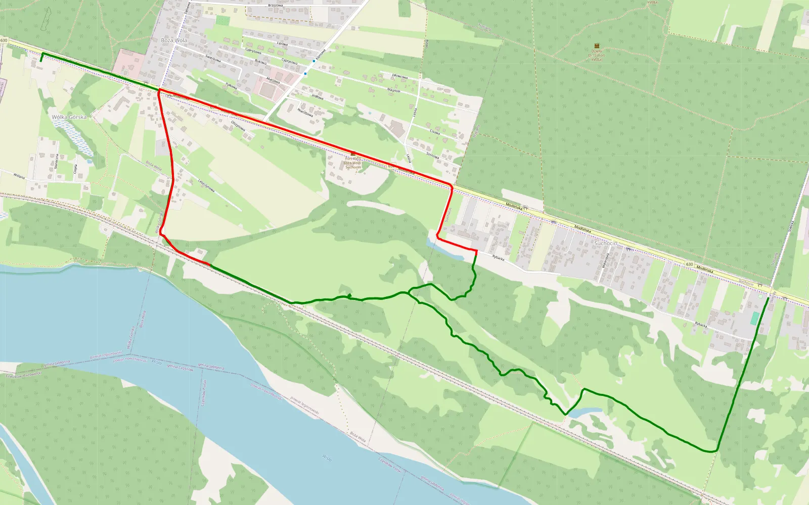 Mapa trasy Boża Wola - Suchocin - 6.9 km trasy offroad, Powiat Legionowski