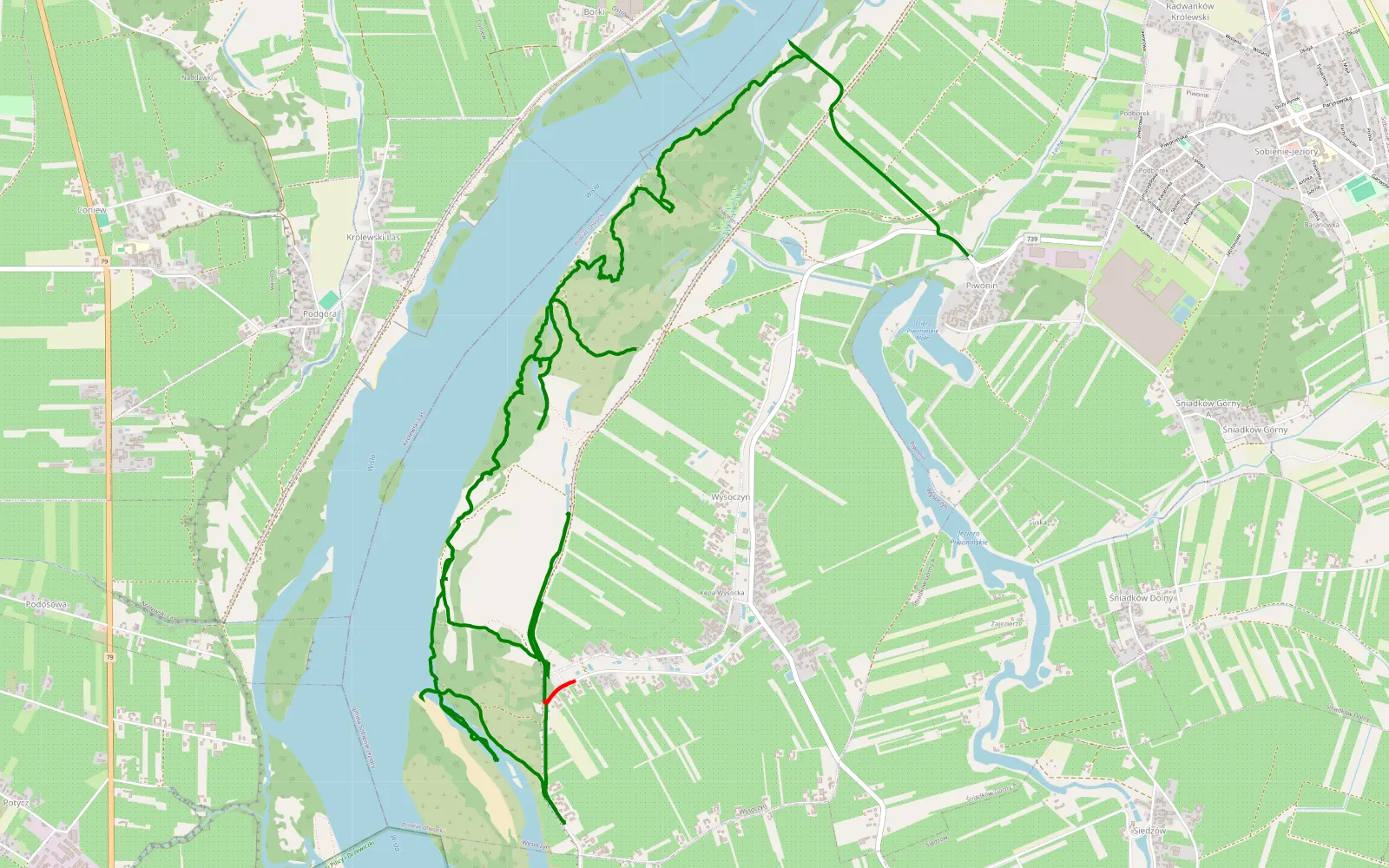 Mapa trasy Wysoczyn - Piwonin - 16.4 km trasy offroad, Powiat Otwocki