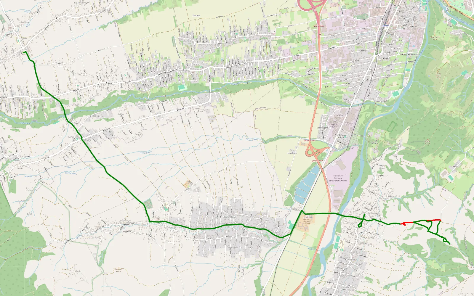 Map of Lipowa - Wieprz - 2.7 km offroad trail, Żywiec County