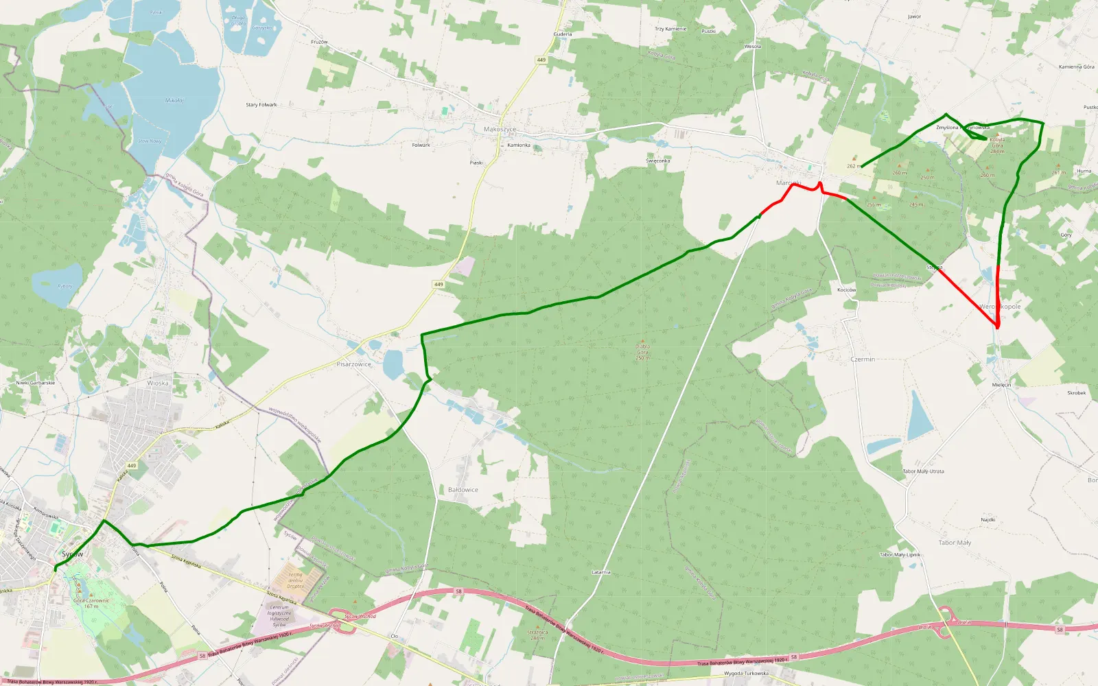 Mapa trasy Syców - Marcinki - 19.3 km trasy offroad, Powiat Ostrzeszowski