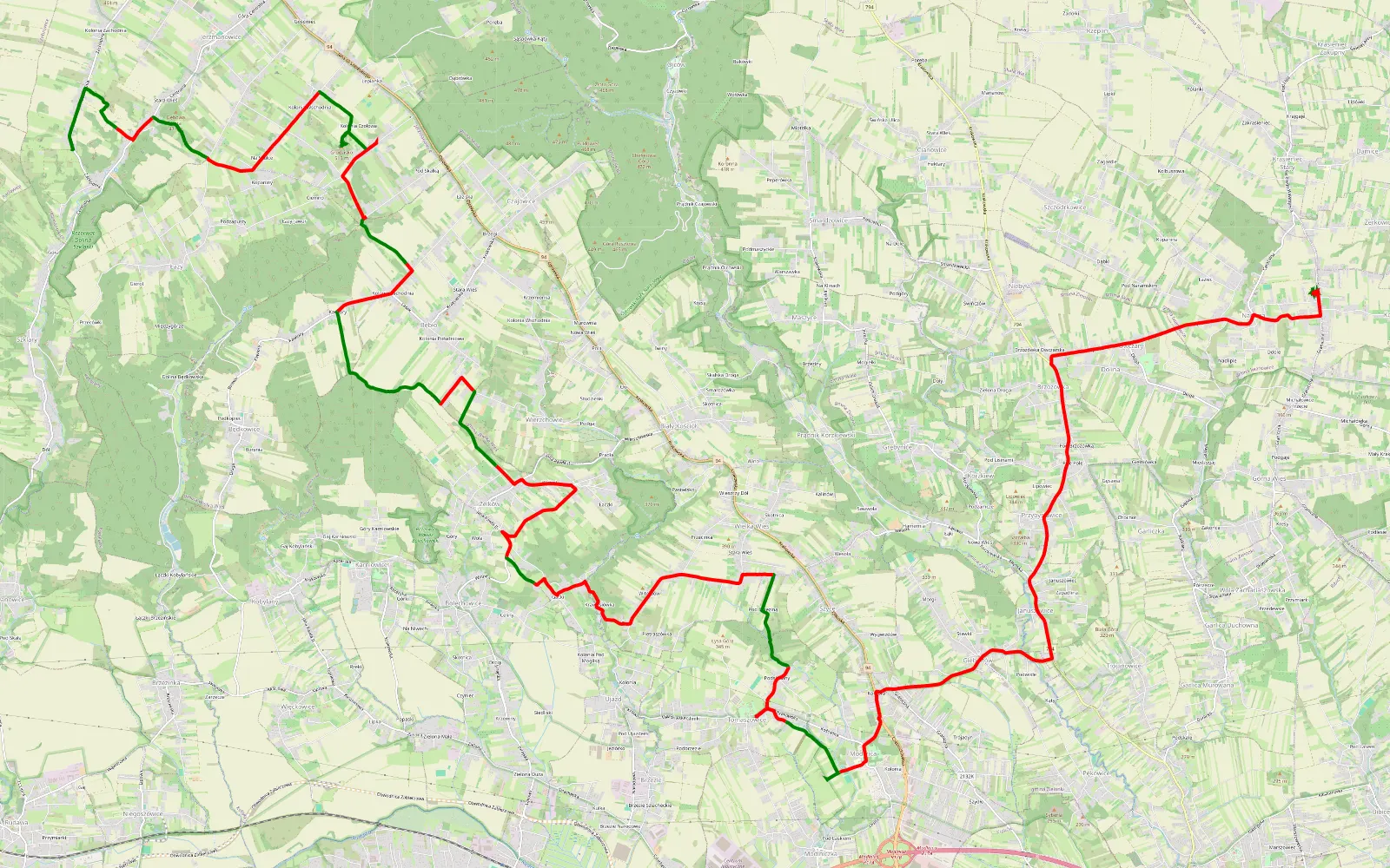 Mapa trasy Narama - Jaskinia Borsucza - Łazy - 37.9 km trasy offroad, Powiat Krakowski