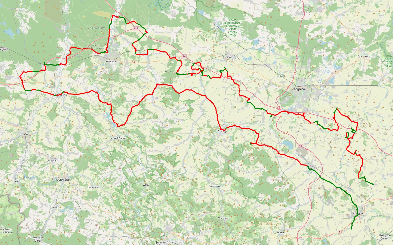 Map of Konary, A4, Bolesławiec - 275.5 km offroad trail, Bolesławiec County