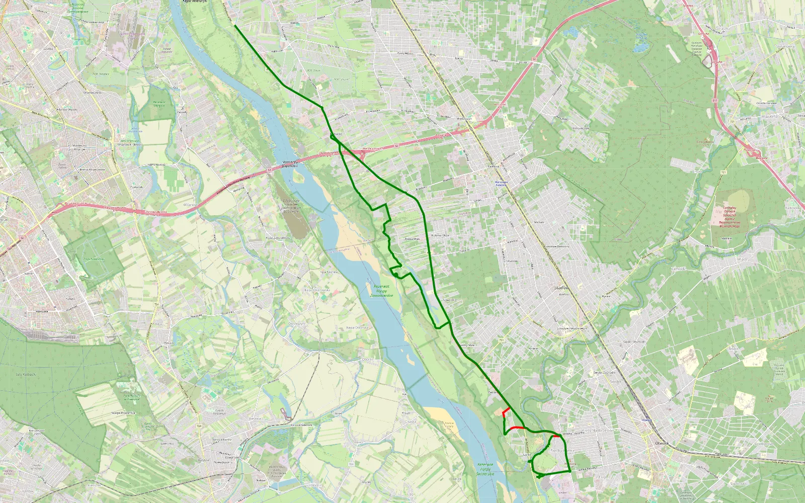 Mapa trasy Miedzeszyn Nowy - Kuligów - 12.4 km trasy offroad, Powiat Otwocki