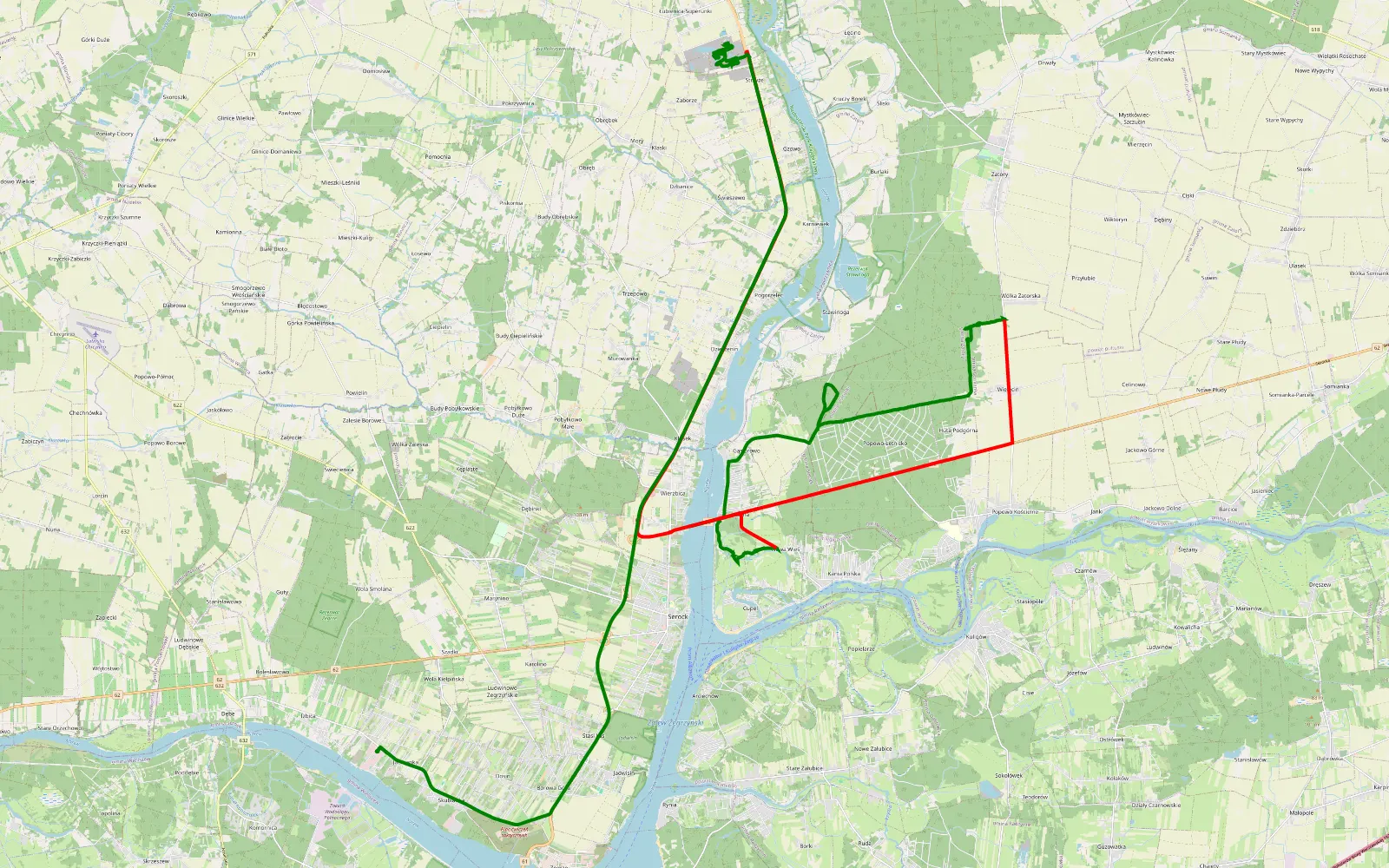 Map of Wierzbica - Jachranka - 43.8 km offroad trail, Pułtusk County