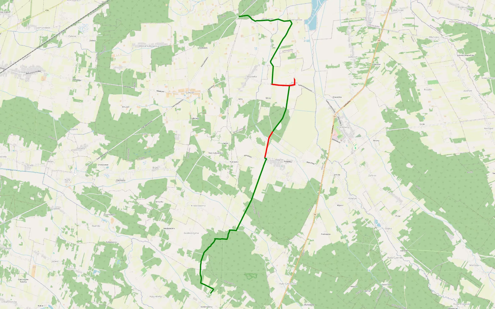 Mapa trasy Gołębiowizna - Wyglądały - 12.4 km trasy offroad, Powiat Wołomiński