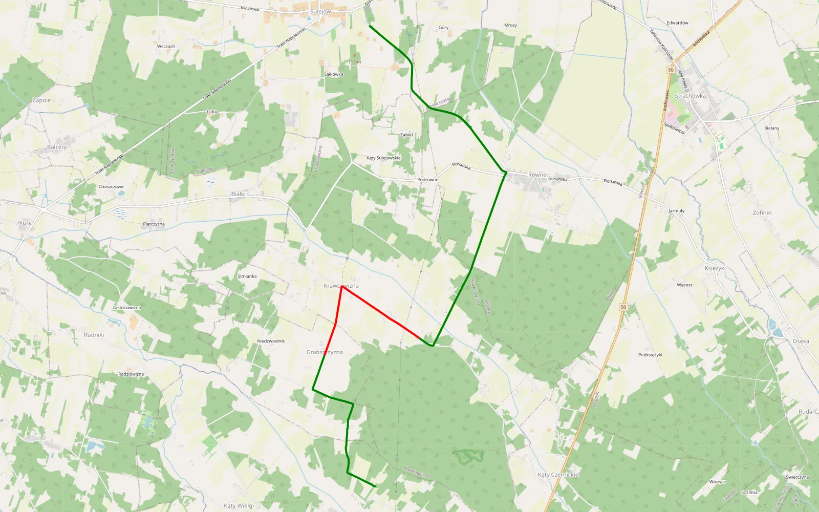 Mapa trasy Sulejów - Gołębiowizna - 10.1 km trasy offroad, Powiat Wołomiński