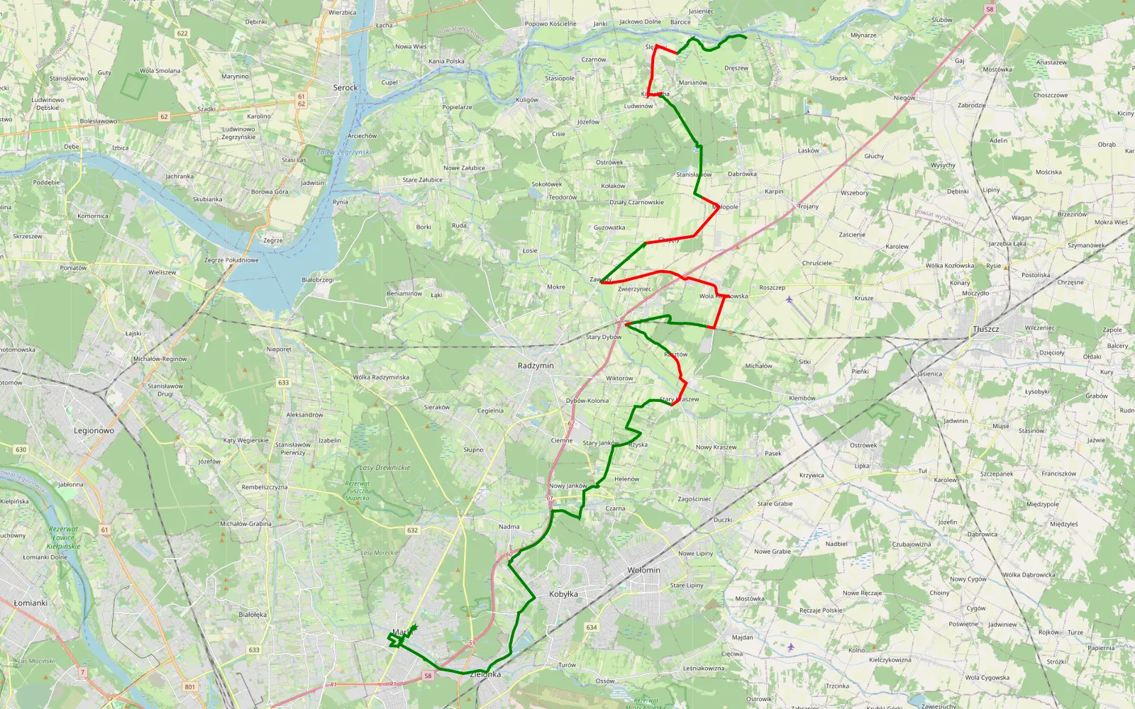 Mapa trasy Dręszew - Marki - 39.3 km trasy offroad, Powiat Wołomiński