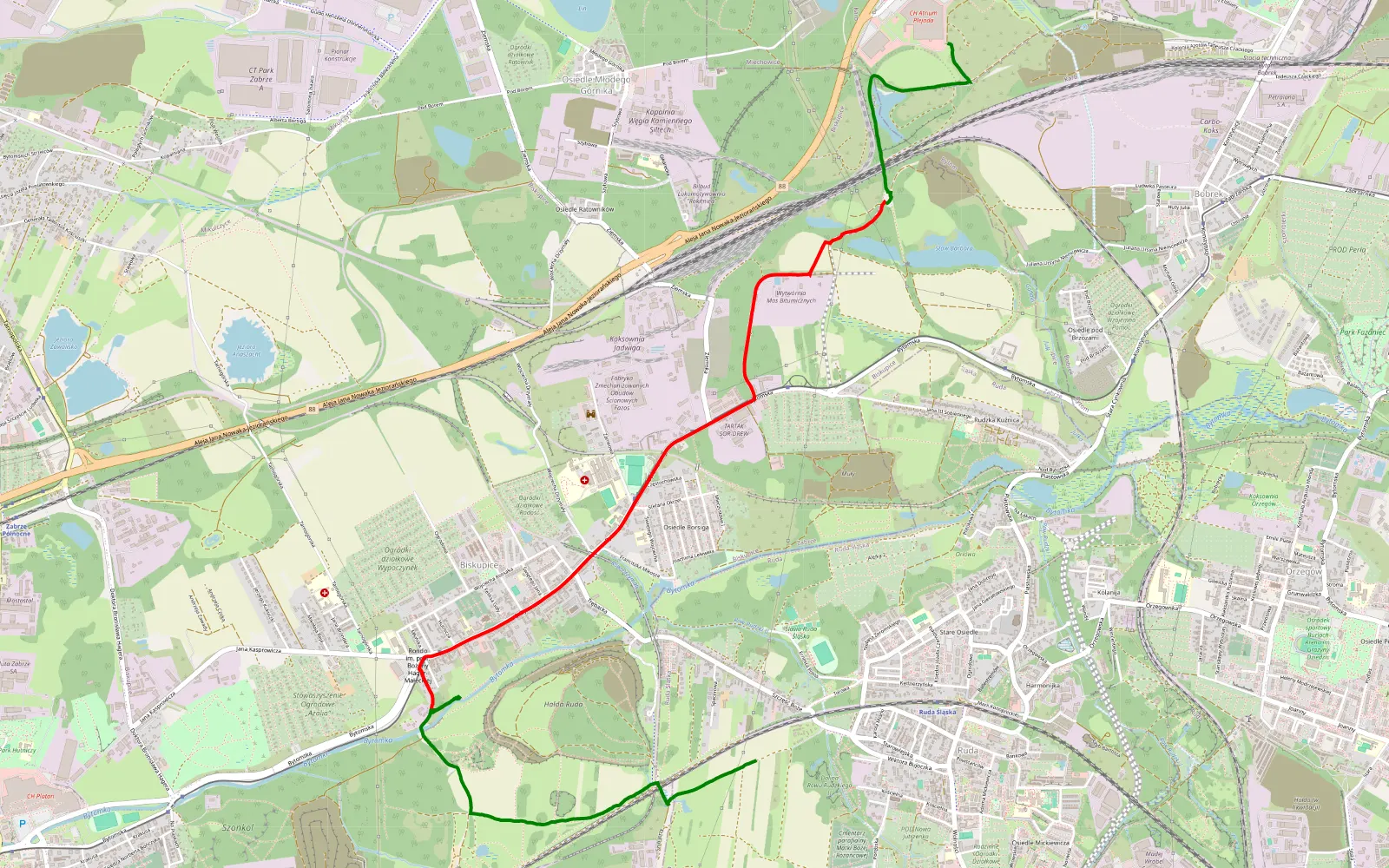 Map of Ruda Śląska Szczęść Boże - Plejada Bytom - 7.8 km offroad trail, Zabrze