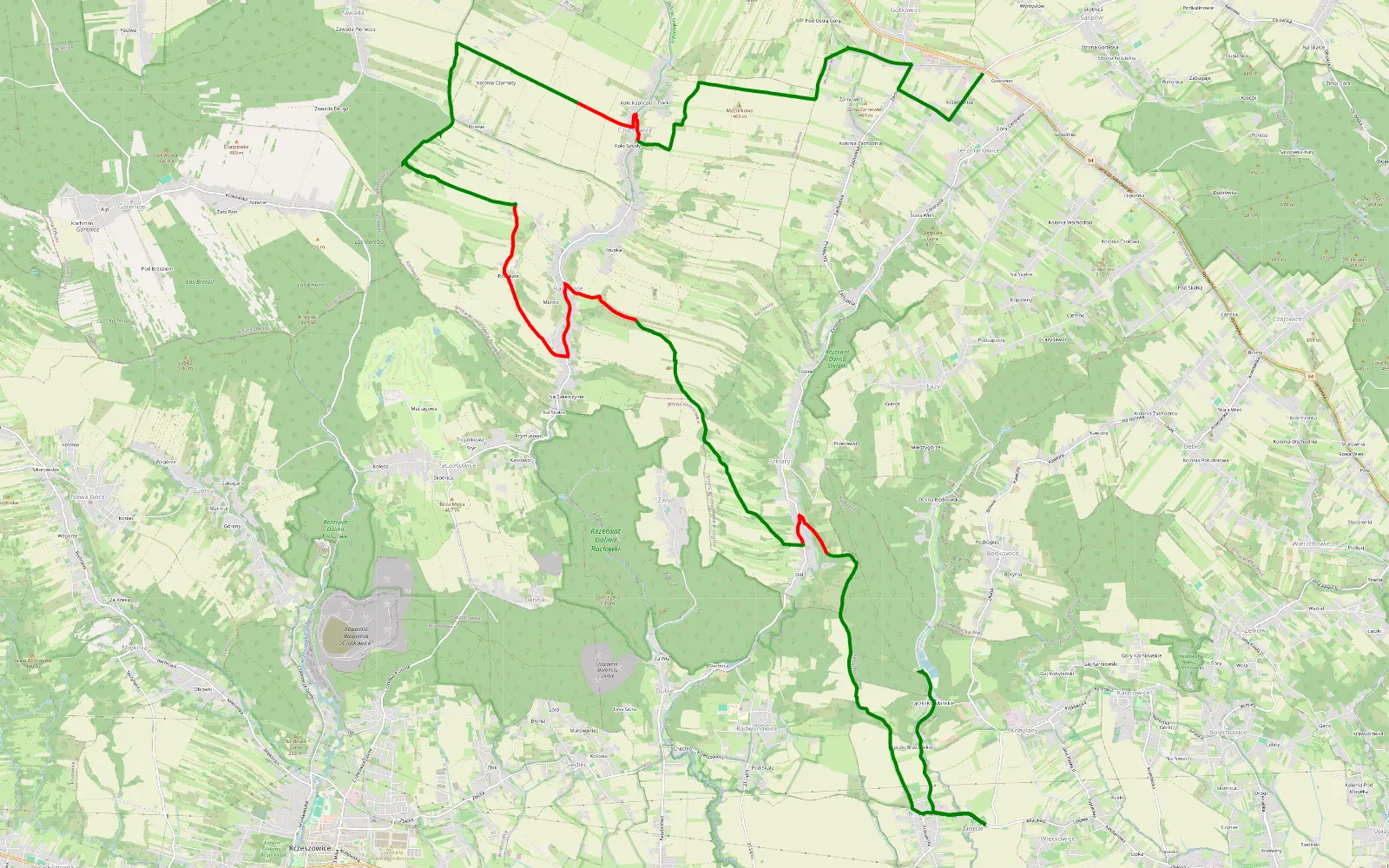 Mapa trasy Jerzmanowice - Rzeczki - 22.7 km trasy offroad, Powiat Krakowski