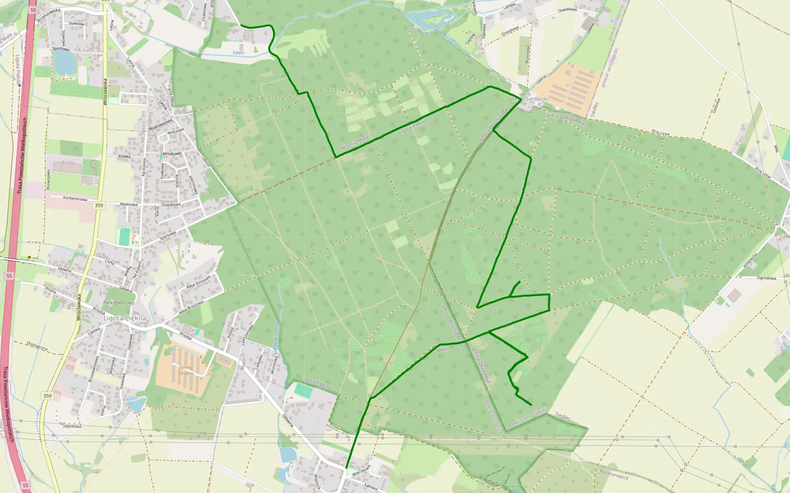 Mapa trasy Malin - Wisznia Mała - 7.6 km trasy offroad, Powiat Wrocławski