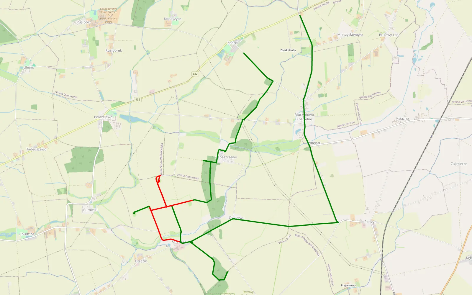 Map of Murzynowo Kościelne - Mystki - 13.7 km offroad trail, Środa Wielkopolska County