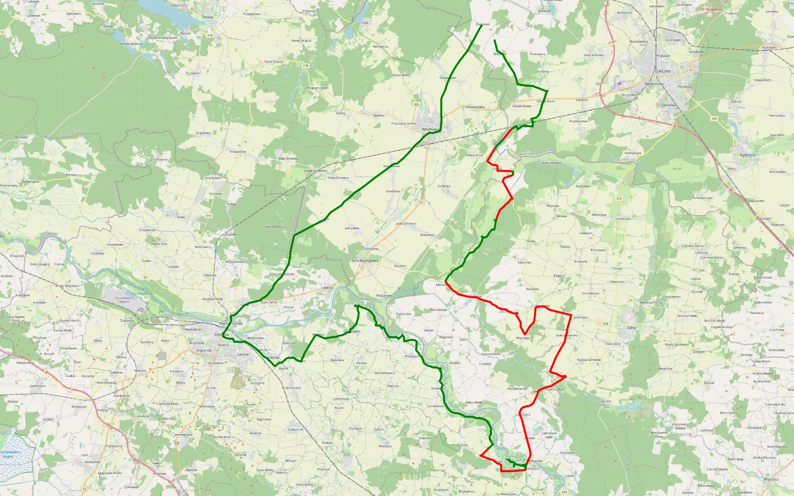 Map of Niechłód - Zbarzewo - 78.6 km offroad trail, Góra County