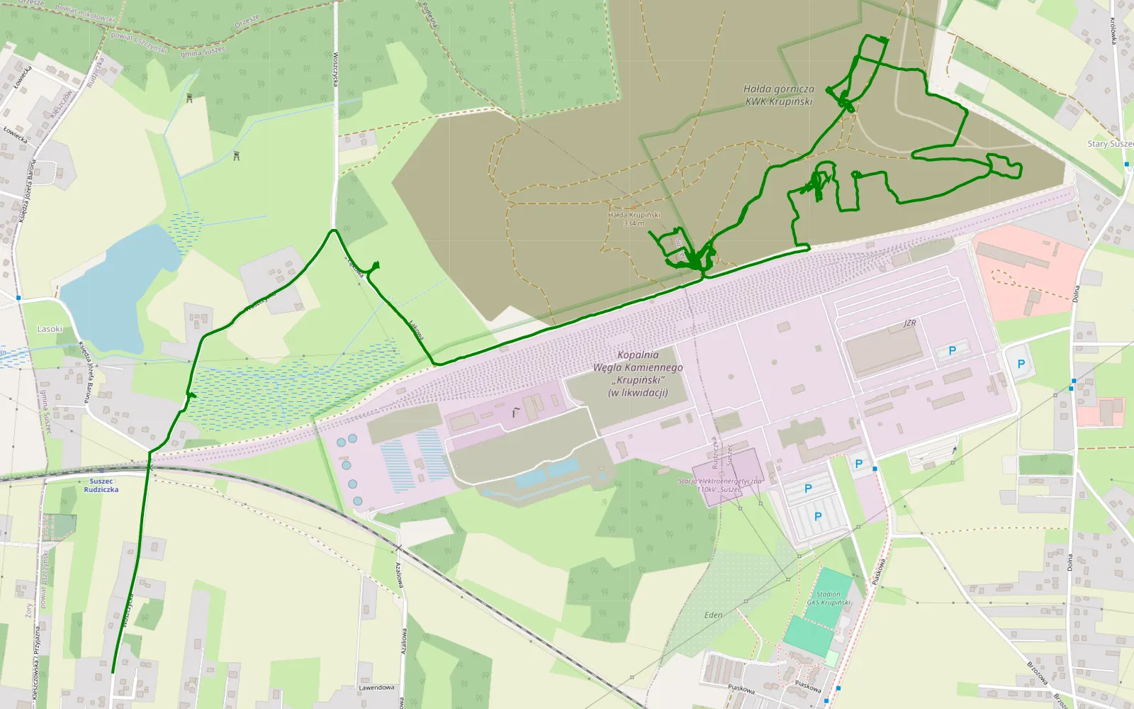 Mapa trasy Stary Suszec - Rudziczka - 7.3 km trasy offroad, Powiat Pszczyński