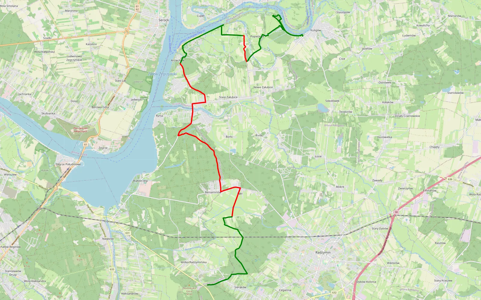 Map of Wólka Radzymińska - Kuligów - 27.8 km offroad trail, Wołomin County