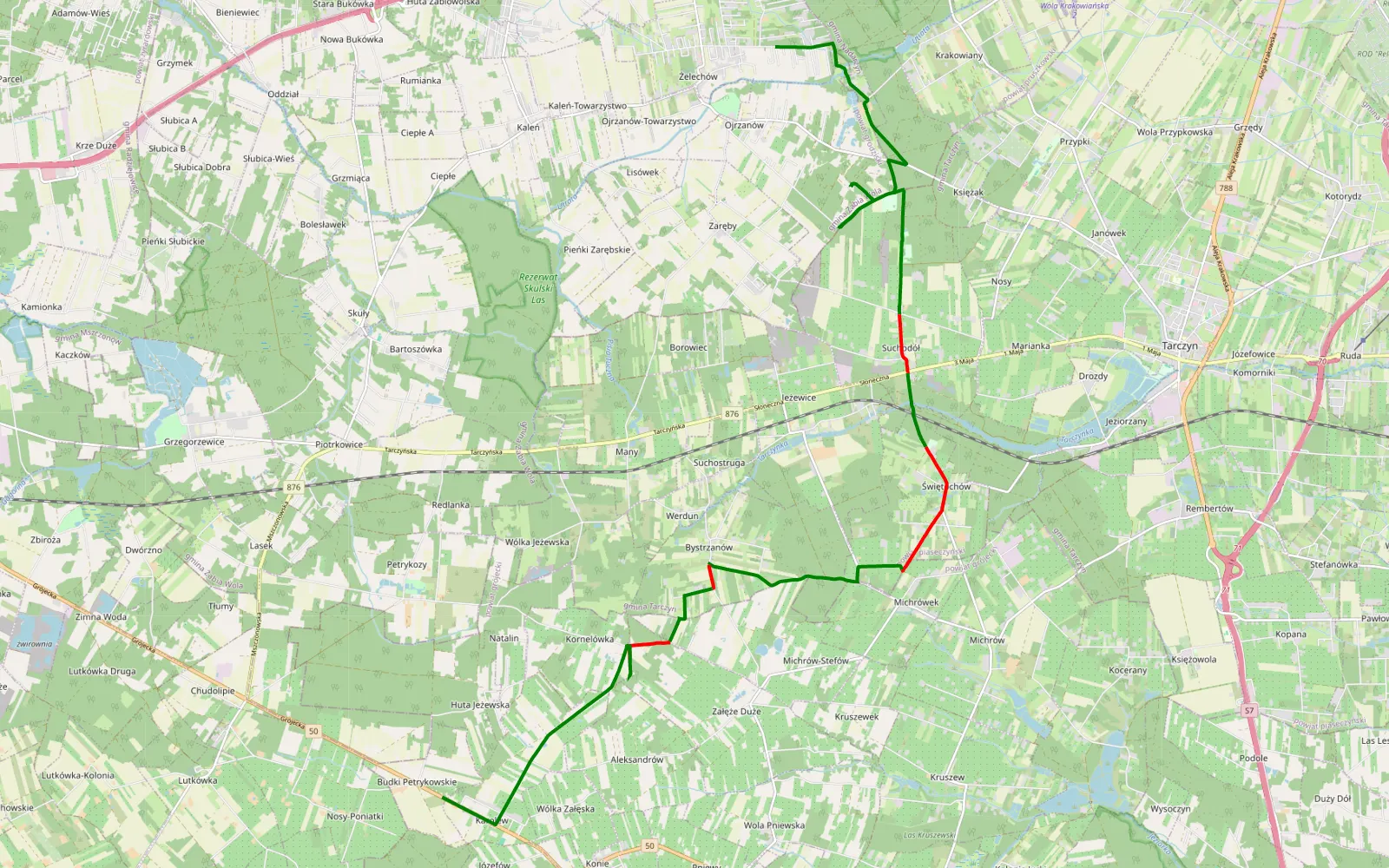 Map of Widokowa Trasa Żelechów - 19.1 km offroad trail, Piaseczno County