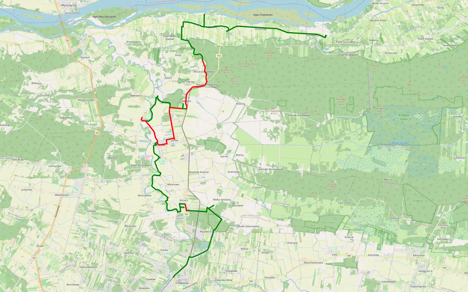Map of LCAC 8 - Piaski Duchowne - Ostrzeszwo - 27.9 km offroad trail, Sochaczew County