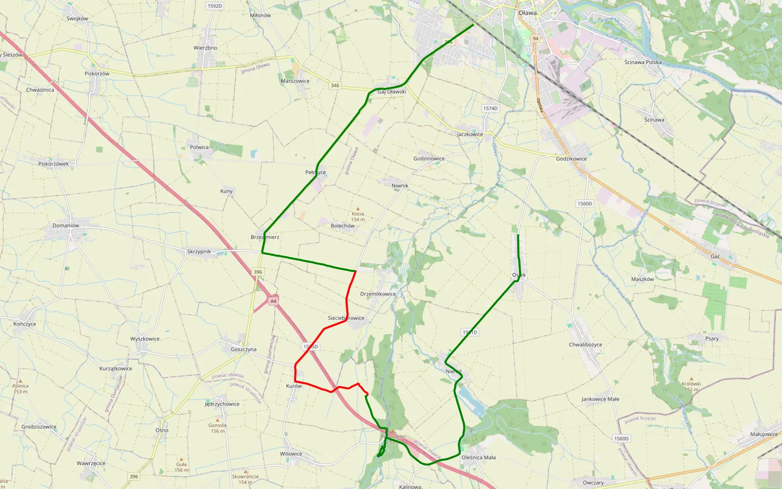 Map of Osiek - Nowy Otok - 11.1 km offroad trail, Oława County