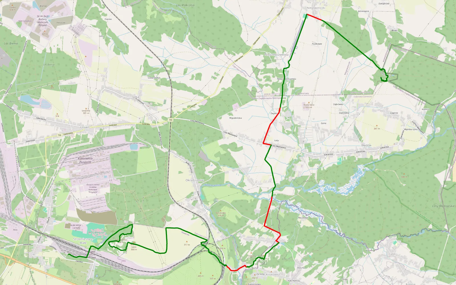 Mapa trasy Wikiloc 1 - 21.6 km trasy offroad, Dąbrowa Górnicza