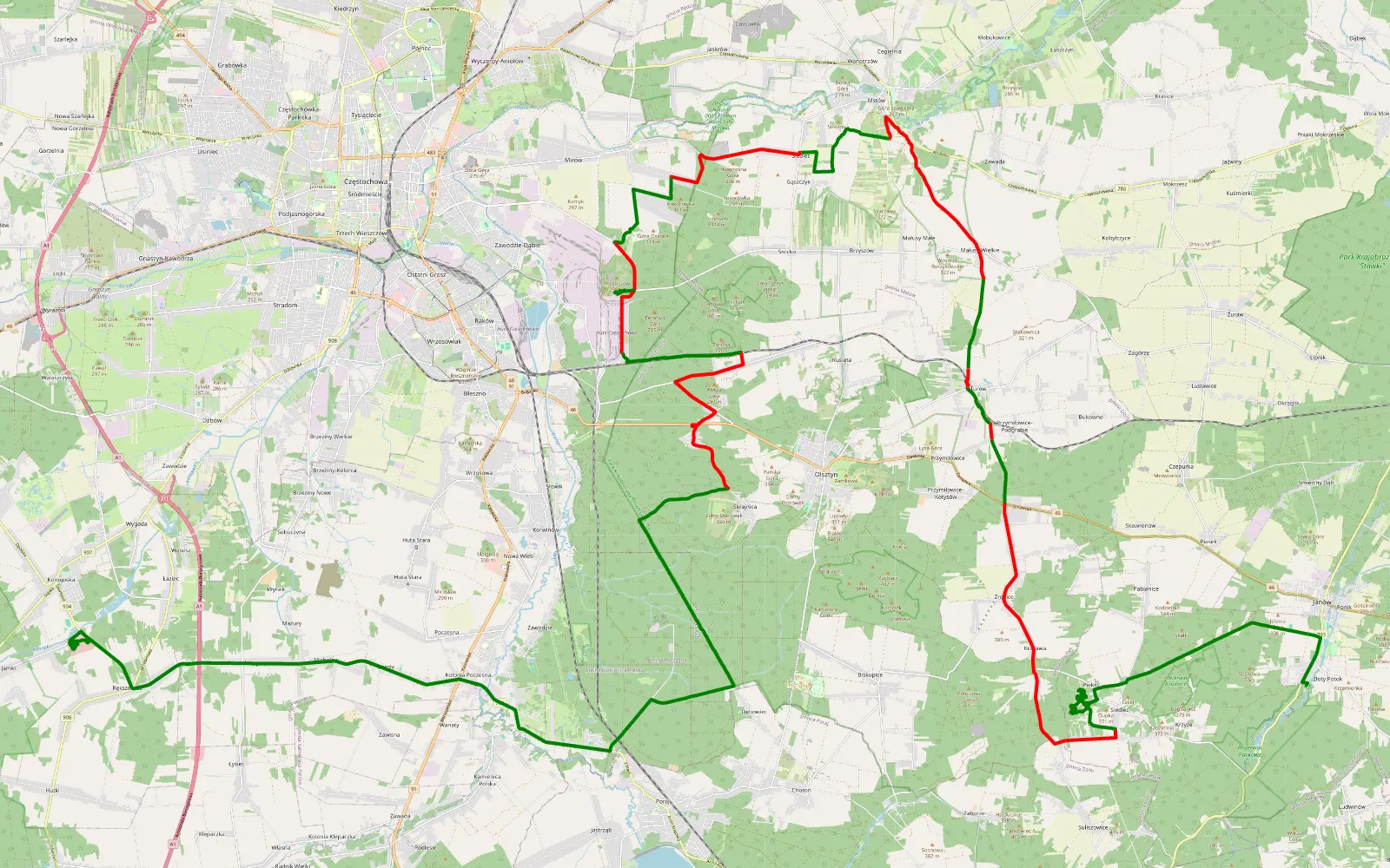 Map of Śląska Integracja Terenowa WOŚP 2026 - 62.8 km offroad trail, Częstochowa County