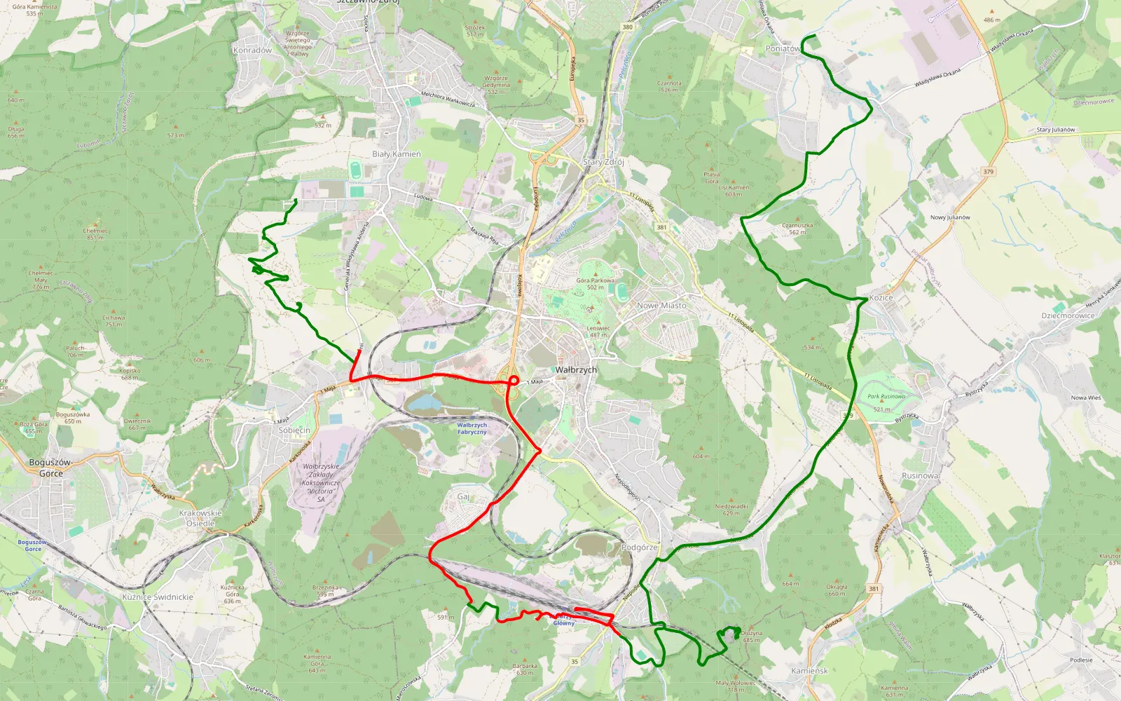 Mapa trasy Przygoda 1 - 17.1 km trasy offroad, Wałbrzych