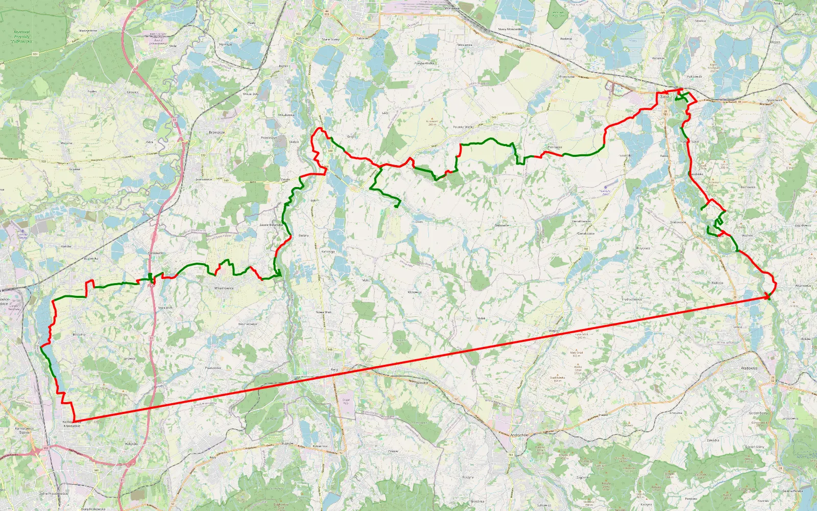 Mapa trasy Zabawa - Nowa Wieś - 115.7 km trasy offroad, Powiat Oświęcimski